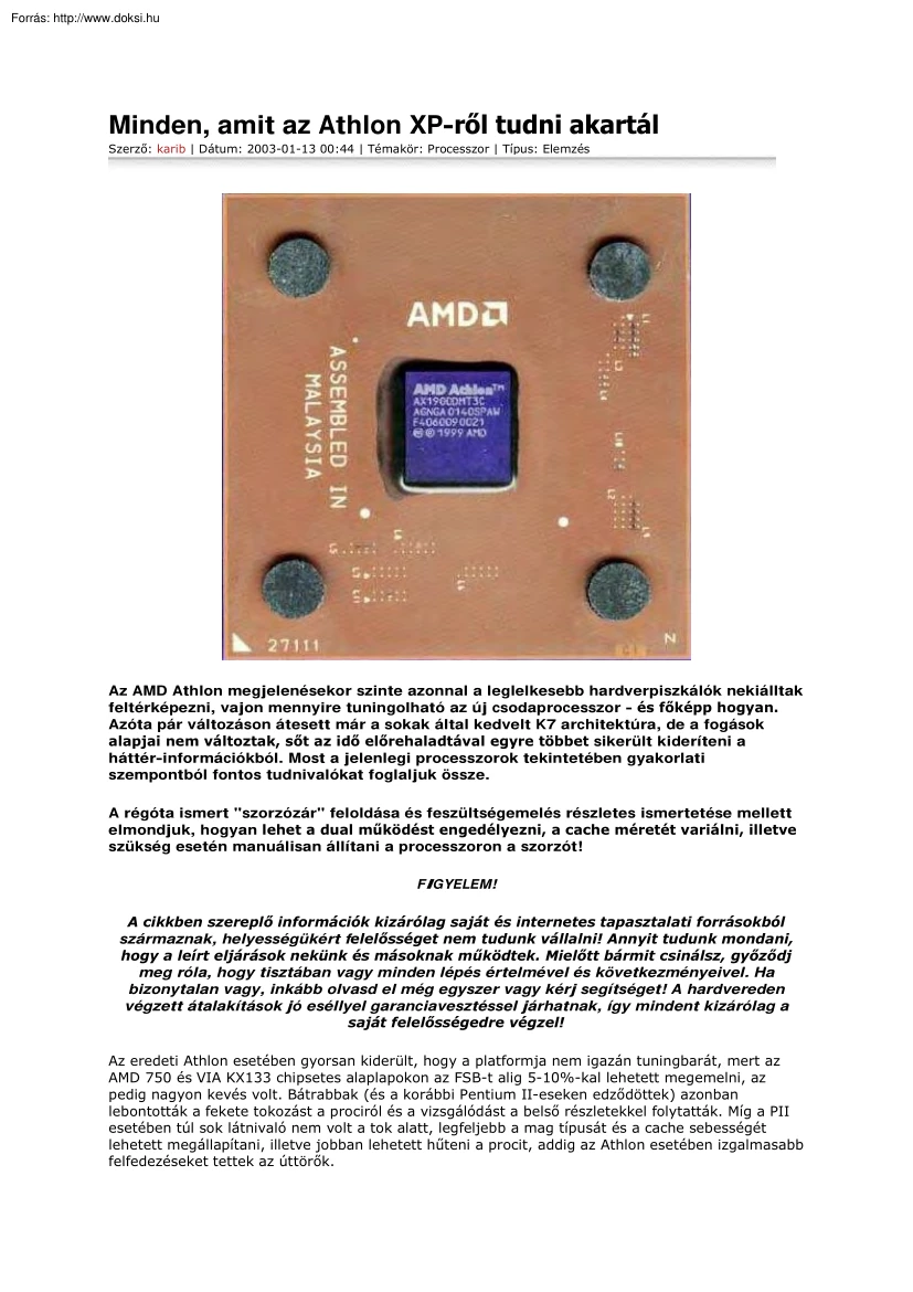 Athlon XP CPU-k manuális tuningolása