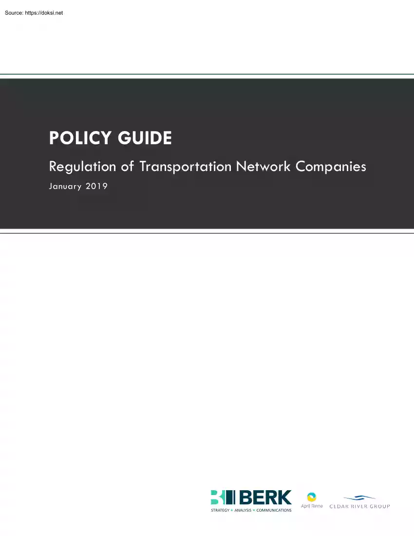 Policy Guide, Regulation of Transportation Network Companies