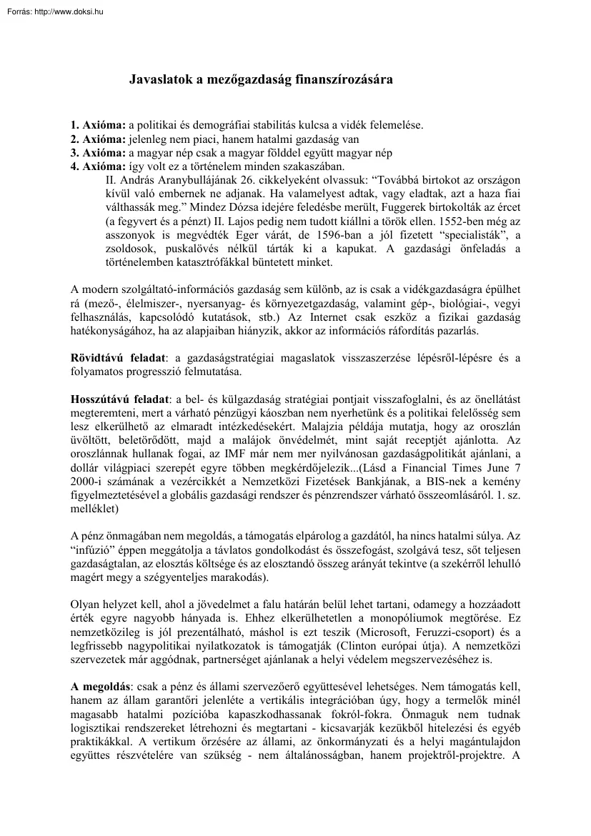 Drábik János - Javaslatok a mezőgazdaság finanszírozására