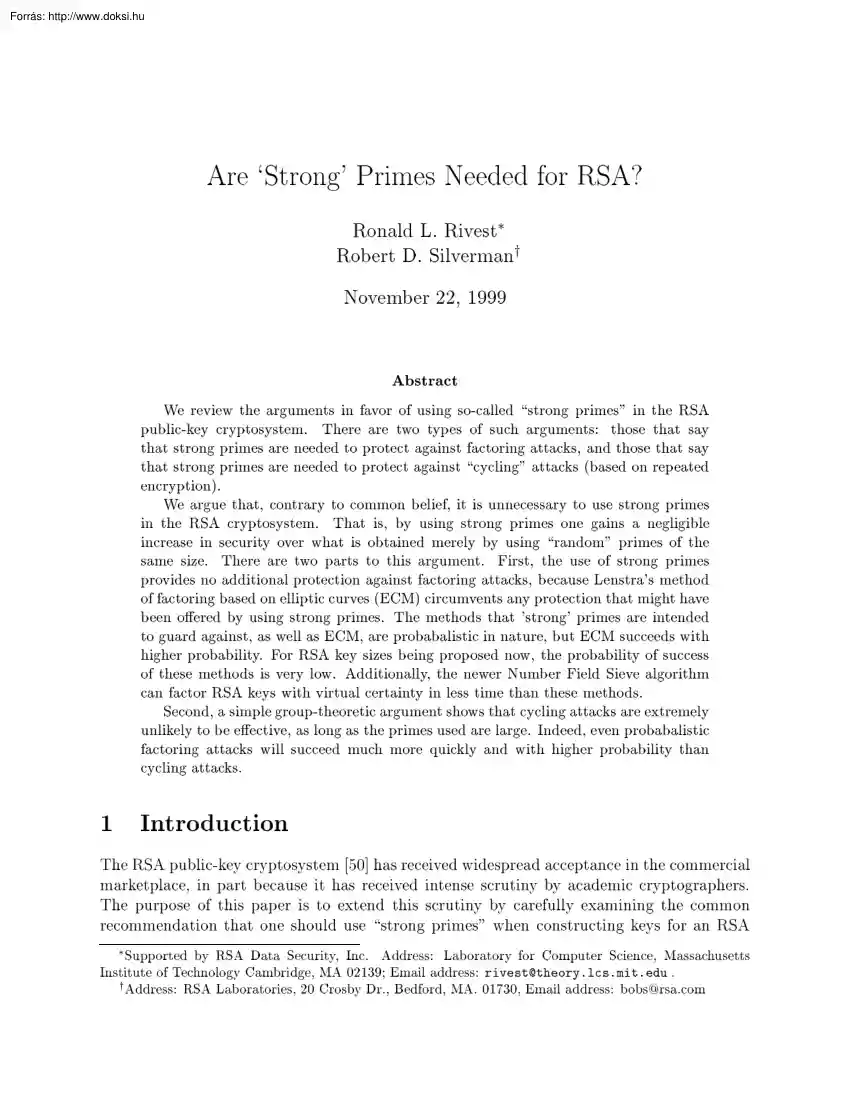 Rivest-Silverman - Are Strong Primes Needed For RSA?