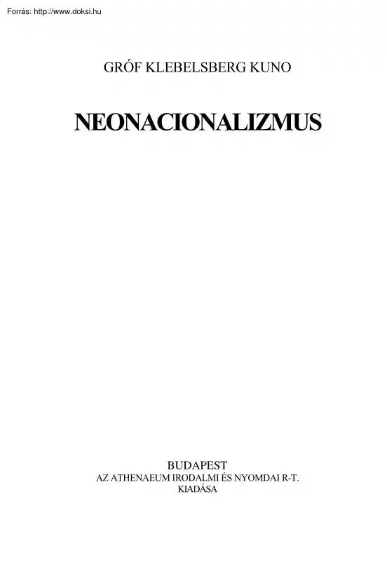 Klebelsberg Kuno - Neonacionalizmus