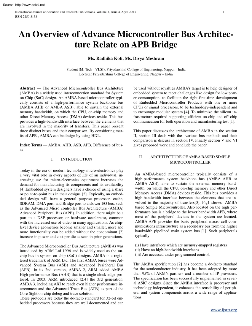 Ms. Radhika-Ms. Divya - An Overview of Advance Microcontroller Bus Architecture Relate on APB Bridge
