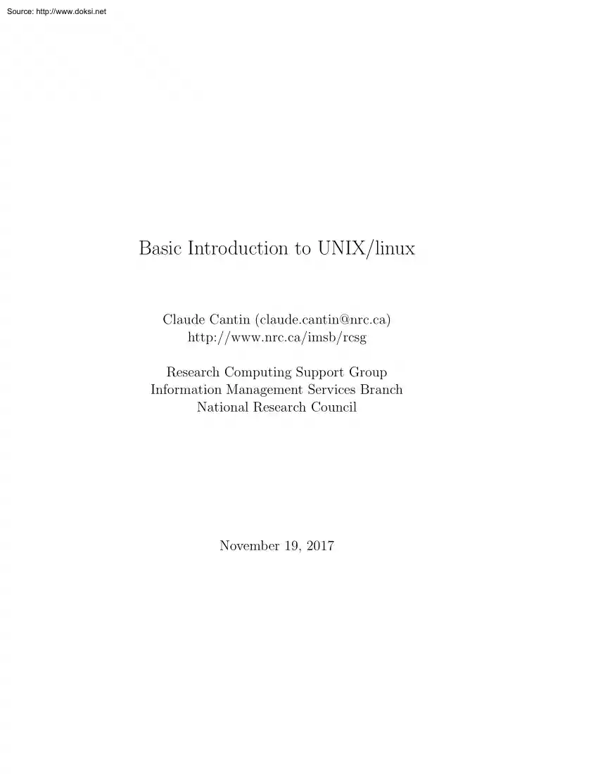 Claude Cantin - Basic Introduction to UNIX, Linux