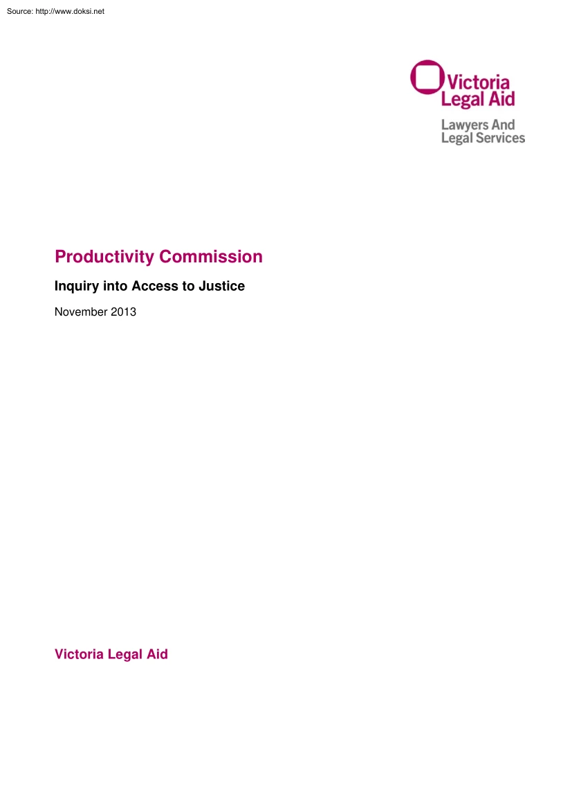 Victoria Legal Aid - Productivity Commission, Inquiry into Access to Justice