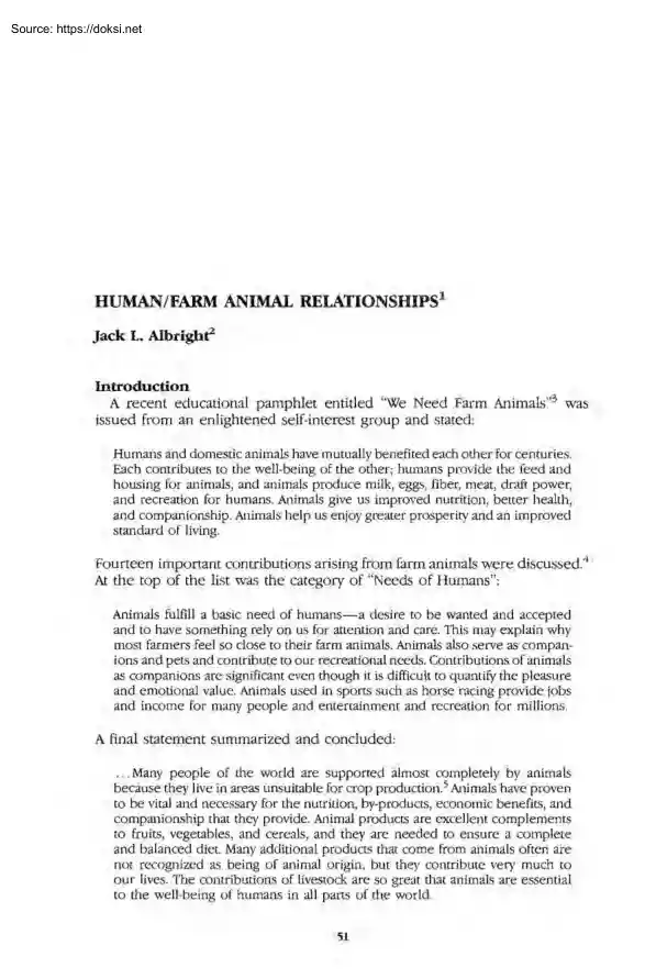 Jack L. Albright - Human Farm Animal Relationships