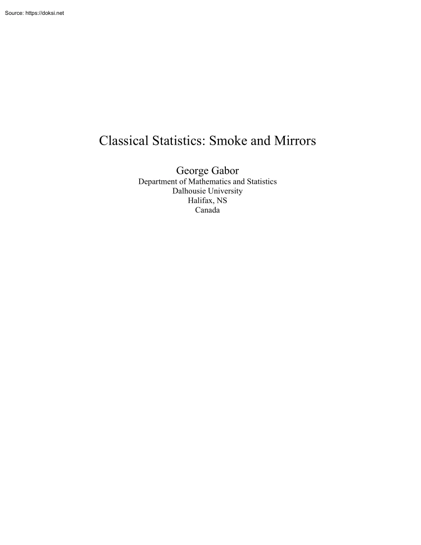 George Gabor - Classical Statistics, Smoke and Mirrors