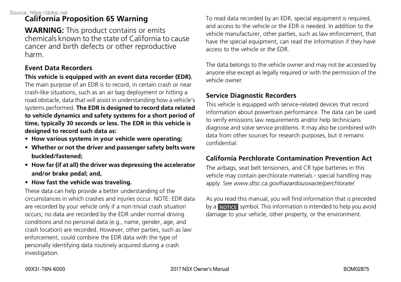 Acura NSX 2017, Owners manual