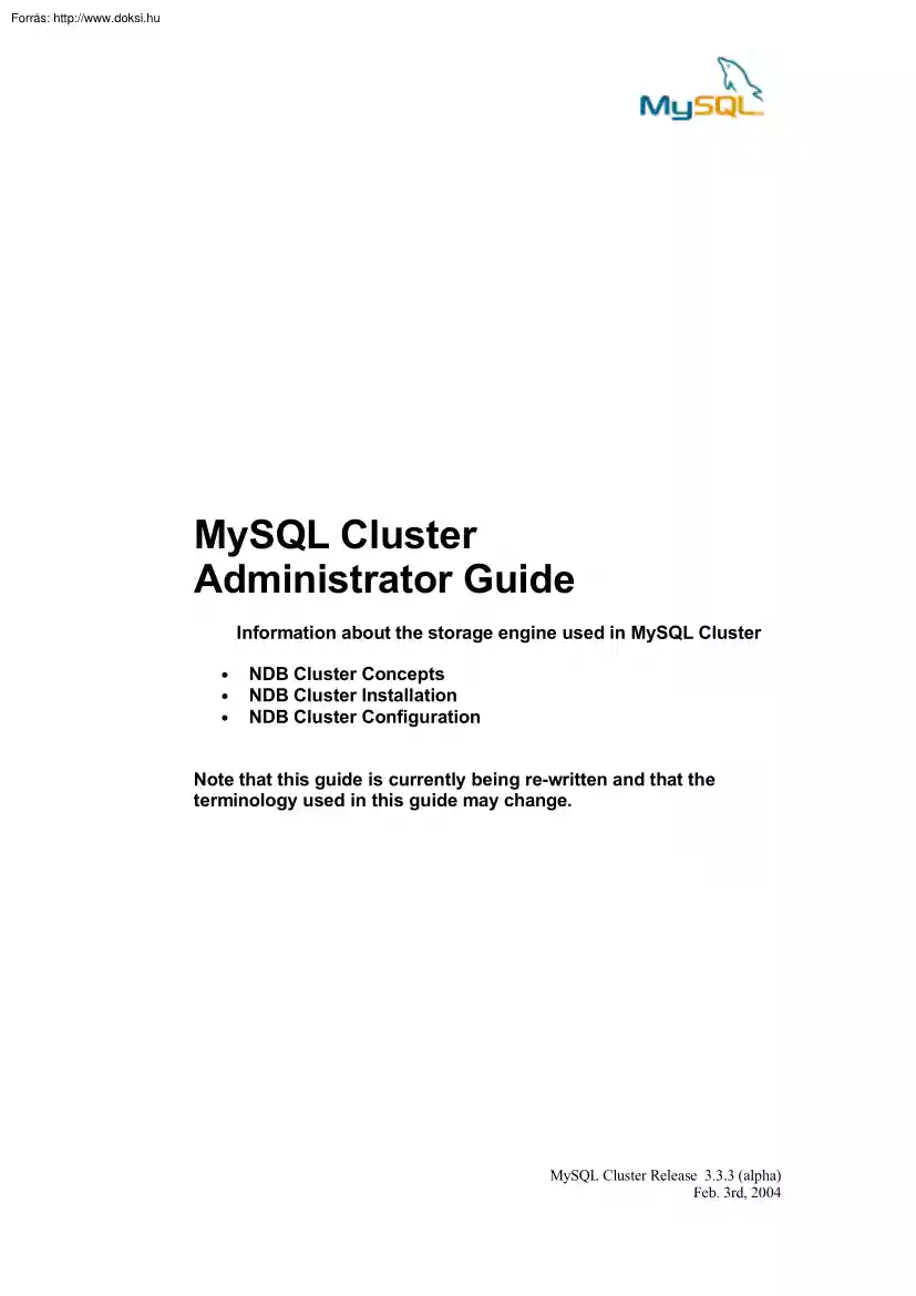 MySQL Cluster Admin Guide 3.3.3