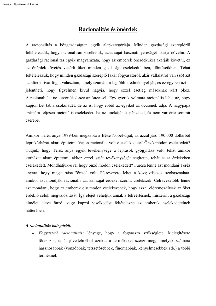 Racionalitás és önérdek