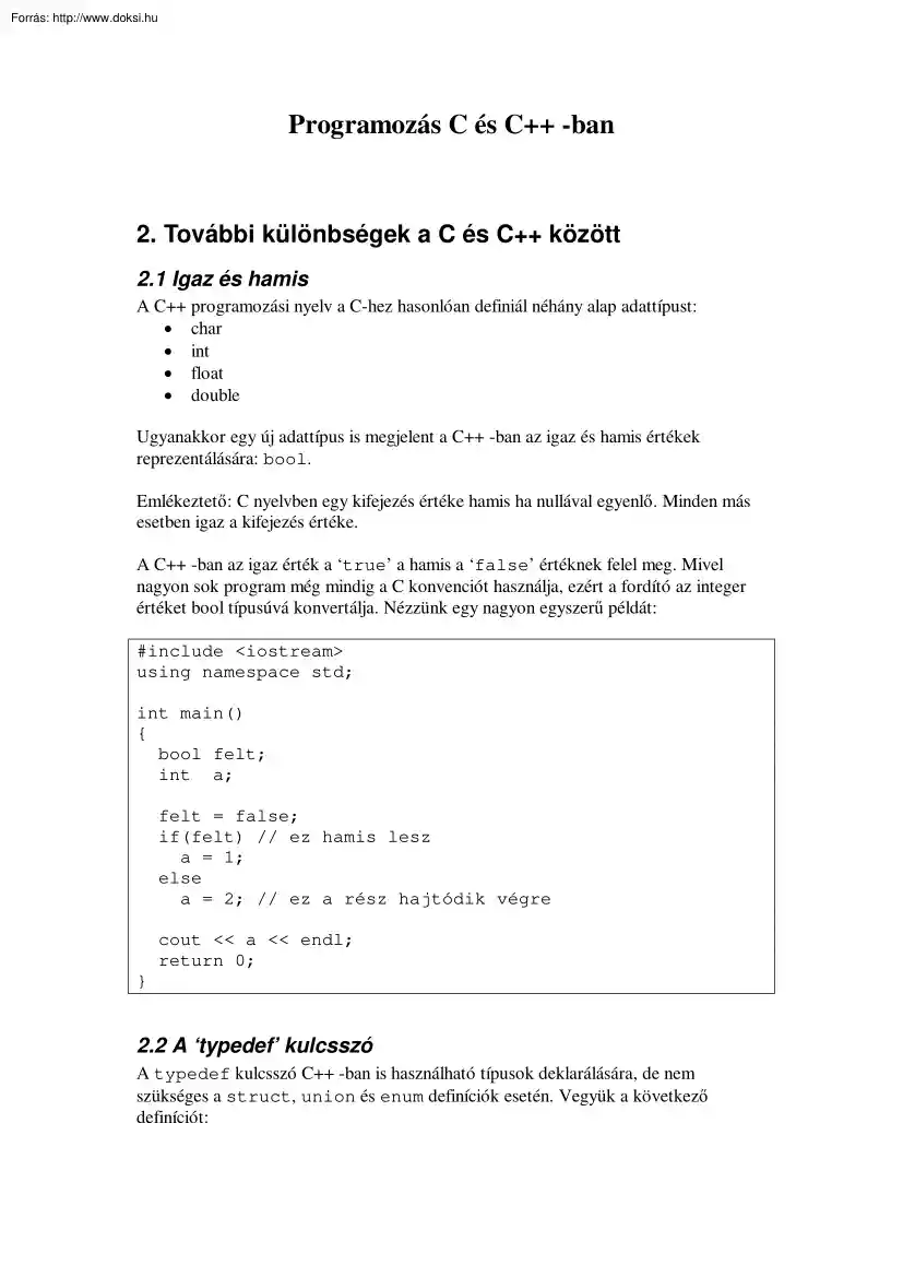Különbségek a C és C++ között