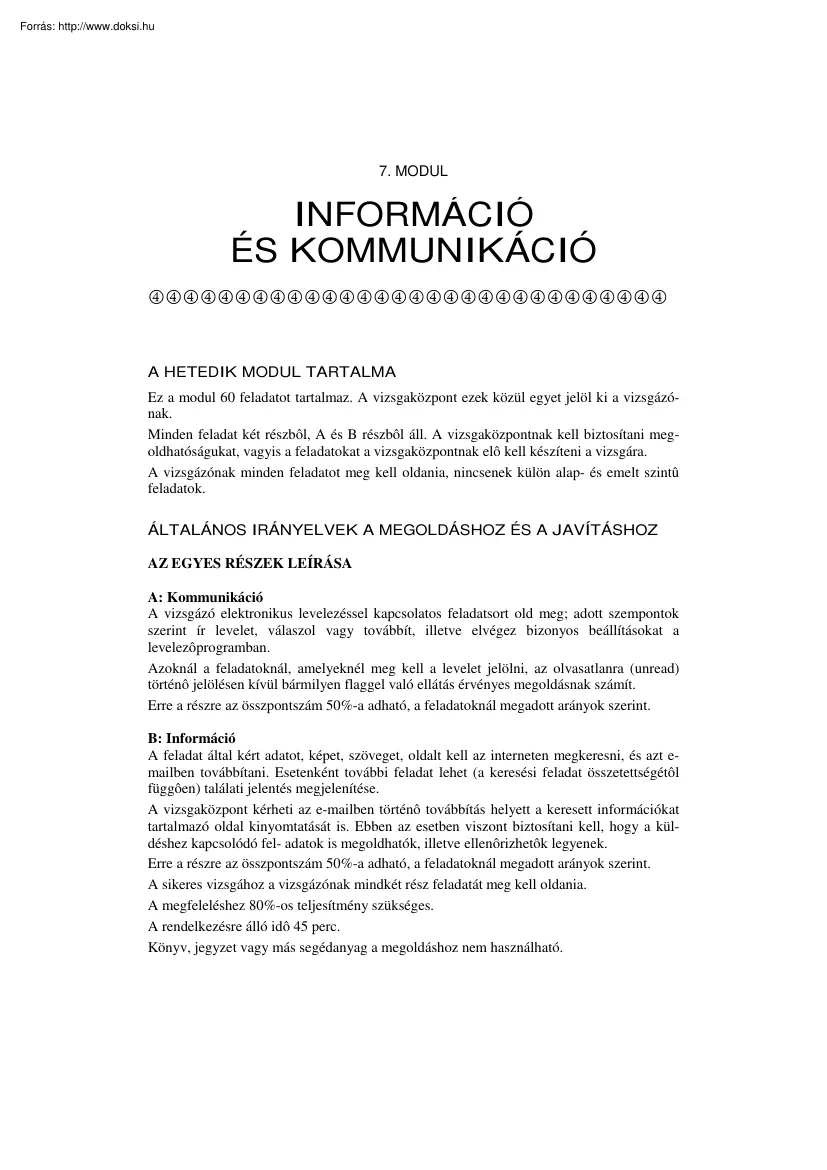Információ és kommunikáció feladatsor