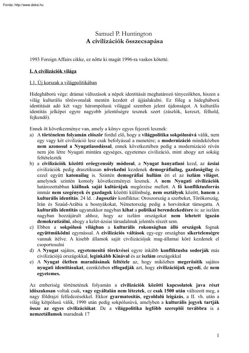 Samuel P. Huntington - A civilizációk összecsapása