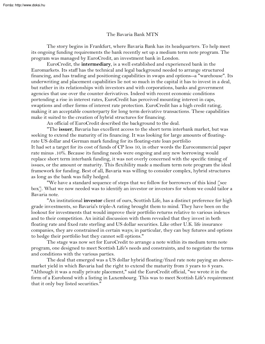 The Bavaria Bank MTN