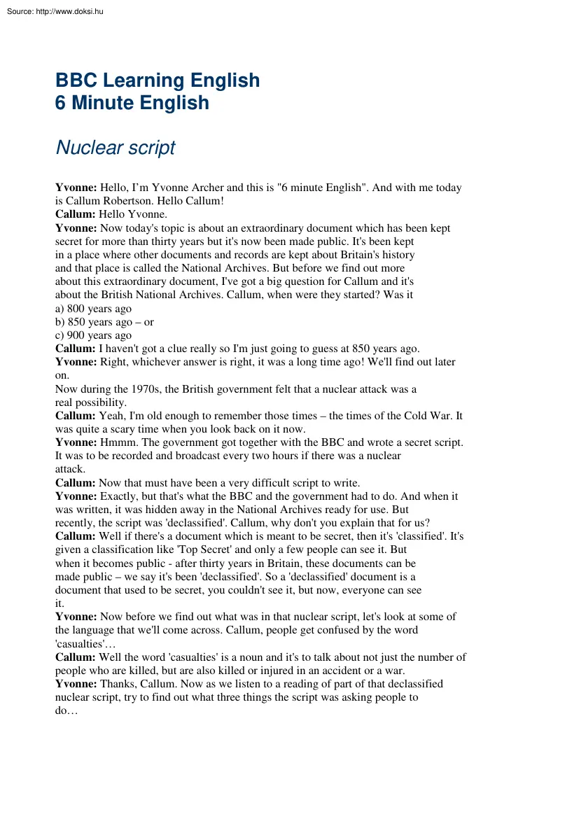 BBC learning English, nuclear English