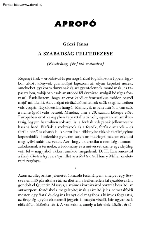 Géczi János - Apropó, a szabadság felfedezése