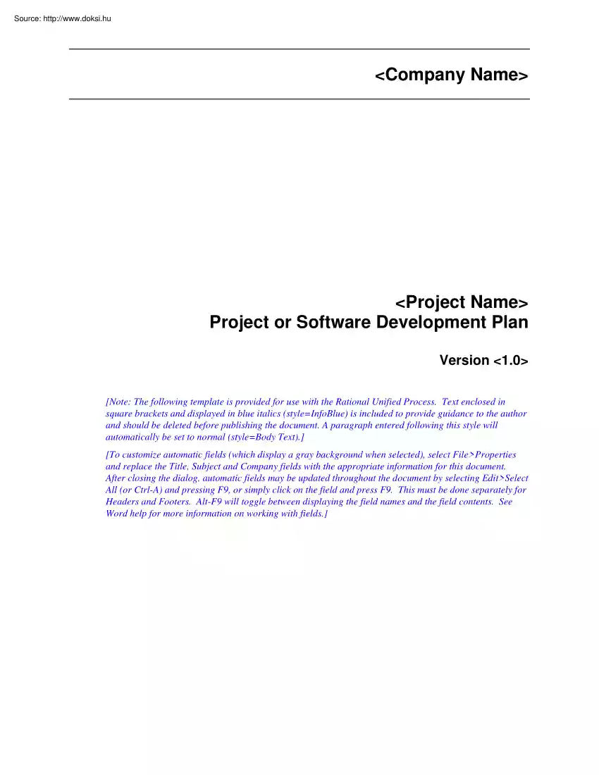 Project or software development plan template
