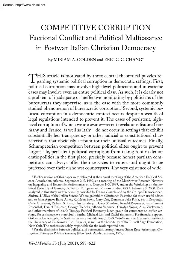 Golden-Chang - Competitive Corruption, Factional Conflict and Political Malfeasance in Postwar Italian Christian Democracy