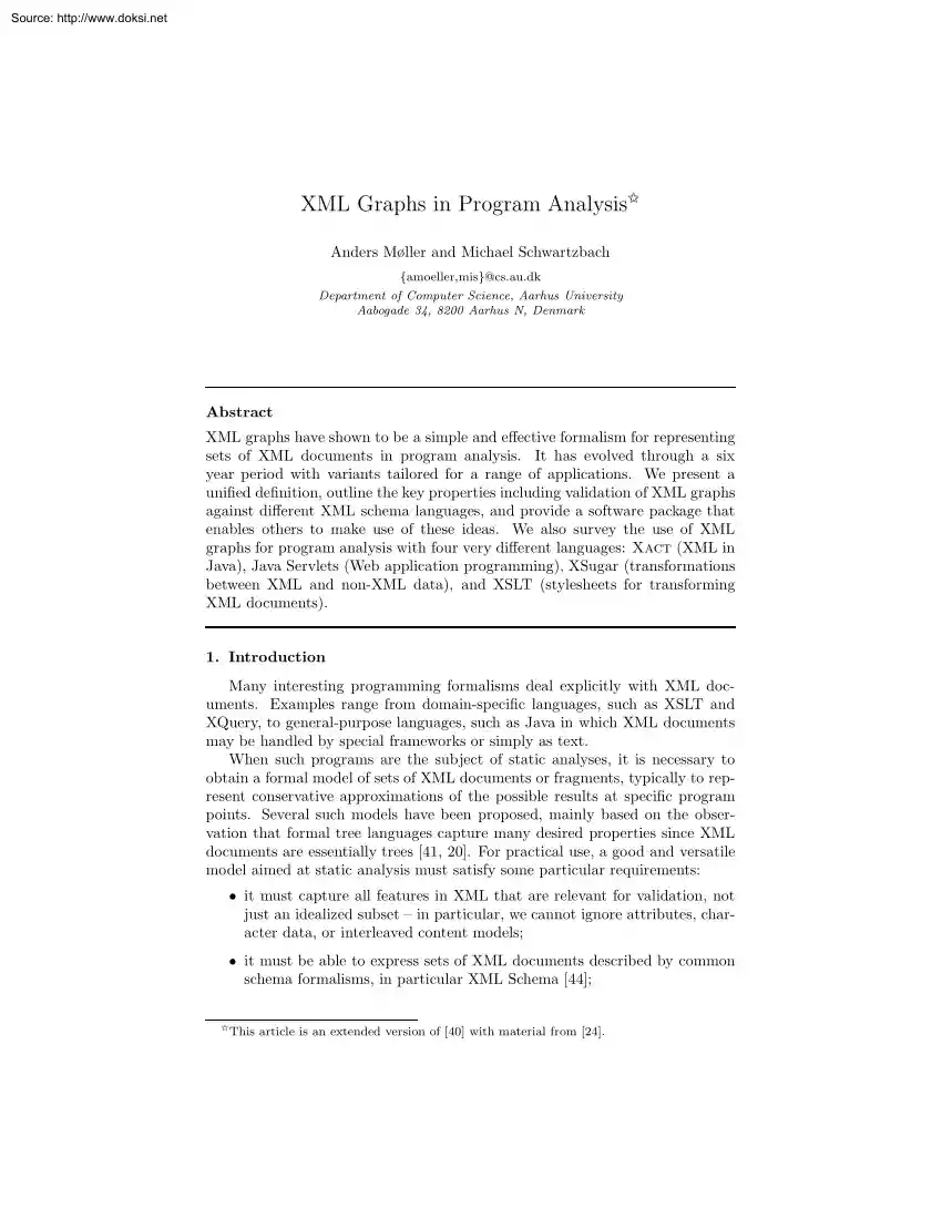 Moller-Schwartzbach - XML Graphs in Program Analysis