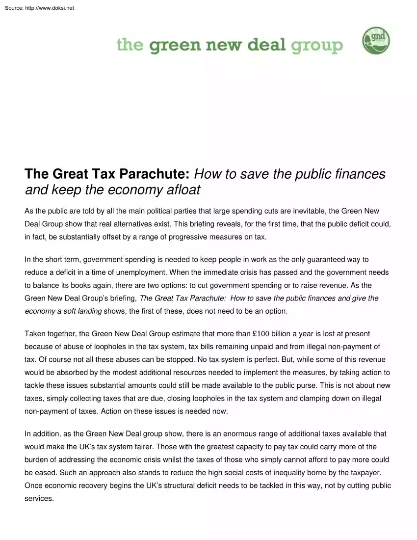 The Great Tax Parachute, How to Save the Public Finances and Keep the Economy Afloat