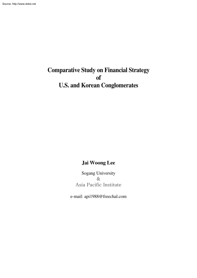 Jai Woong Lee - Comparative Study on Financial Strategy of U.S. and Korean Conglomerates