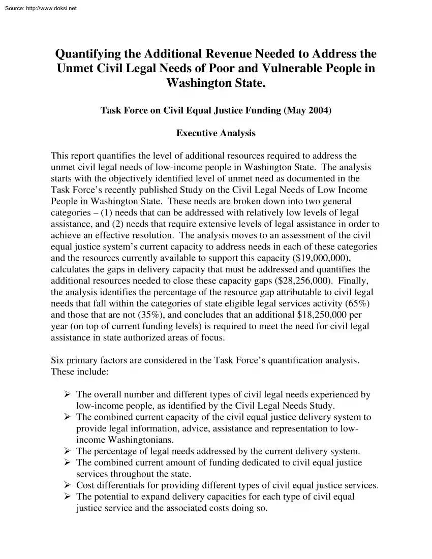 Quantifying the Additional Revenue Needed to Address the Unmet Civil Legal Needs of Poor and Vulnerable People in Washington State