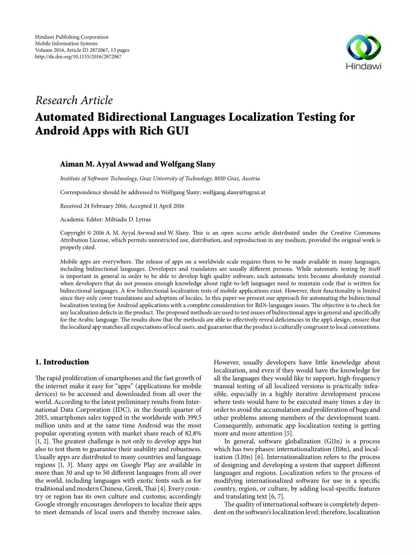 Automated Bidirectional Languages Localization Testing for Android Apps with Rich GUI