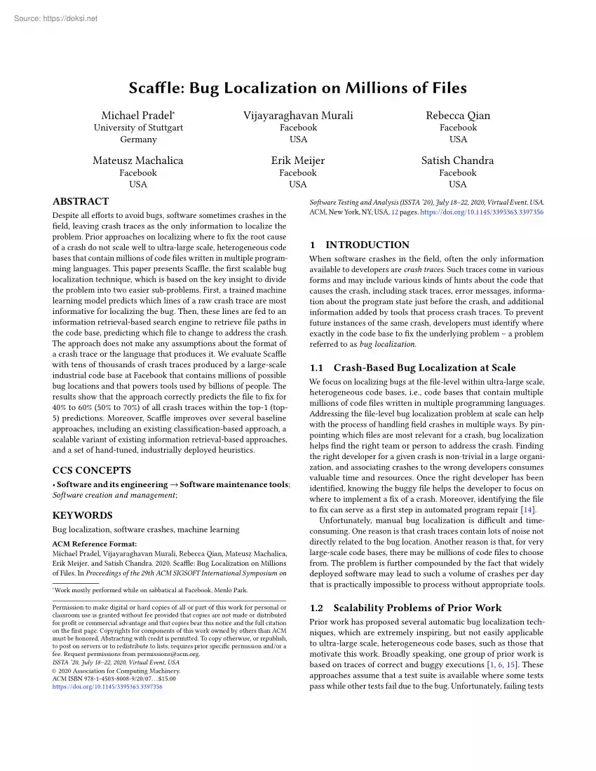Scaffle, Bug Localization on Millions of Files