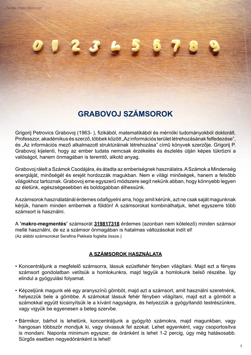 Grabovoj-számsorok