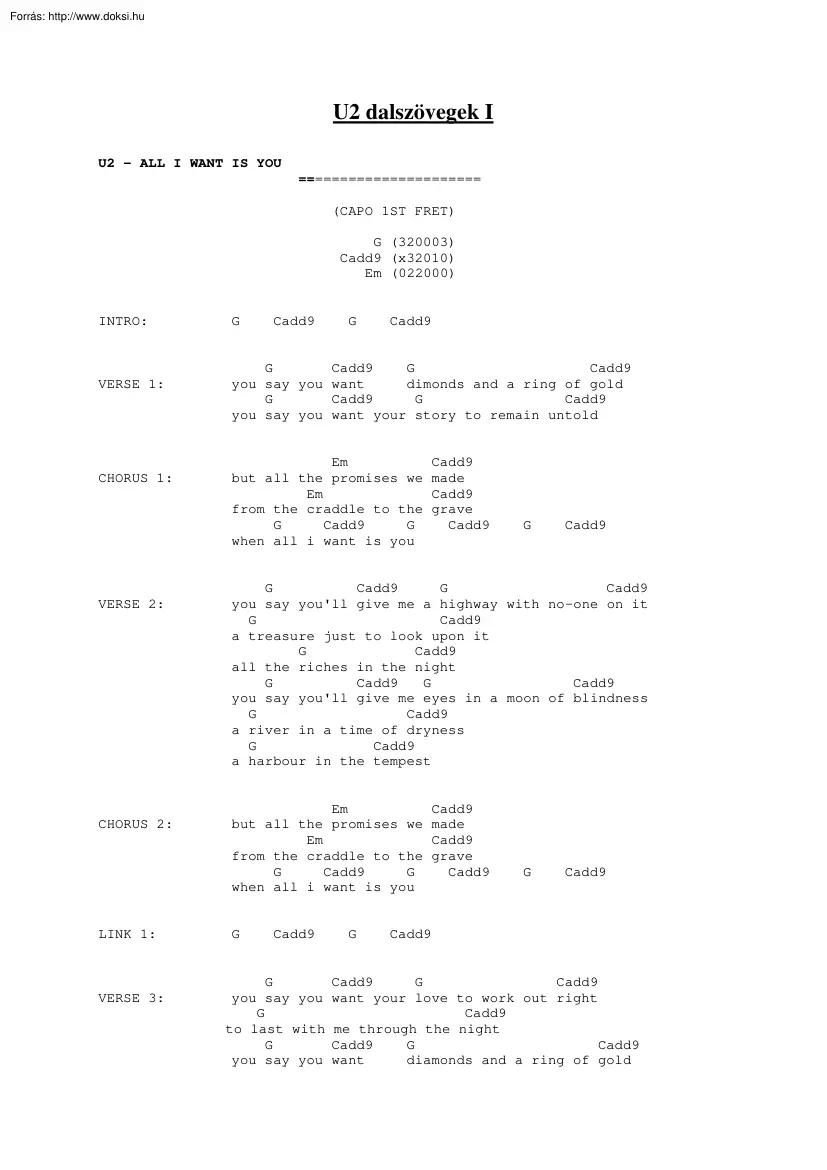 U2 dalszövegek I