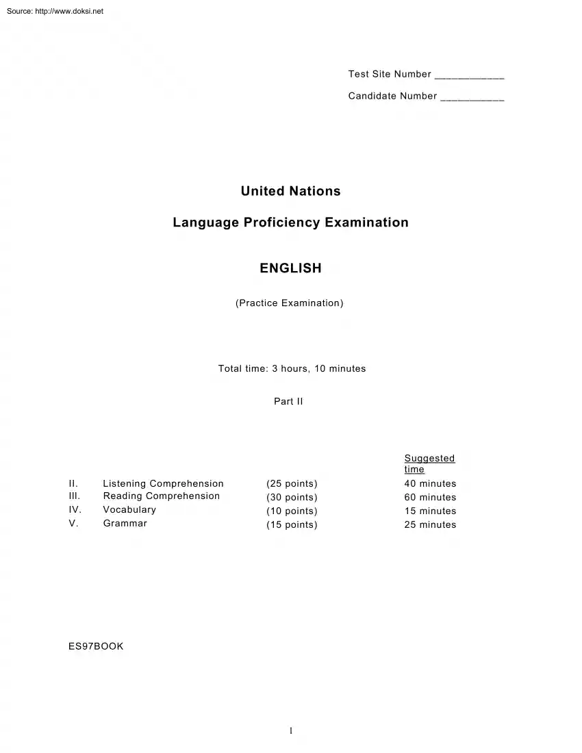 United Nations, Language Proficiency Examination, English