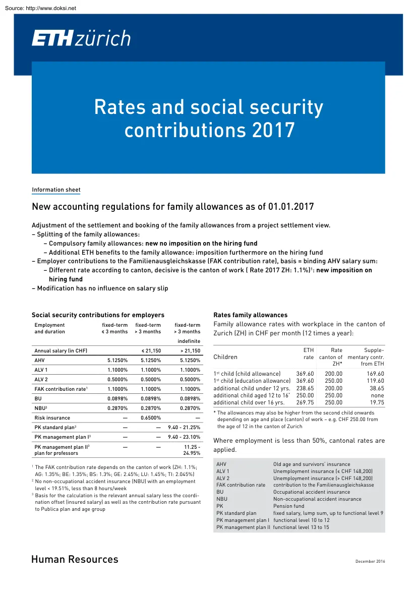 Rates and Social Security Contributions 2017