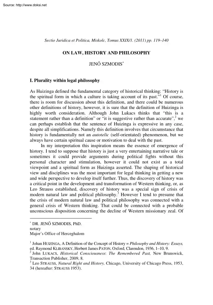 Jenő Szmodis - On Law, History and Philosophy