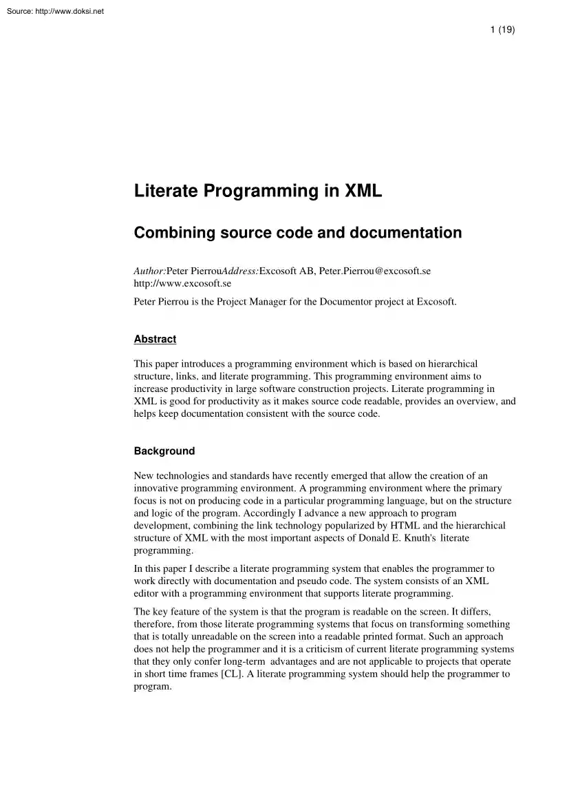 Peter Pierrou - Literate Programming in XML