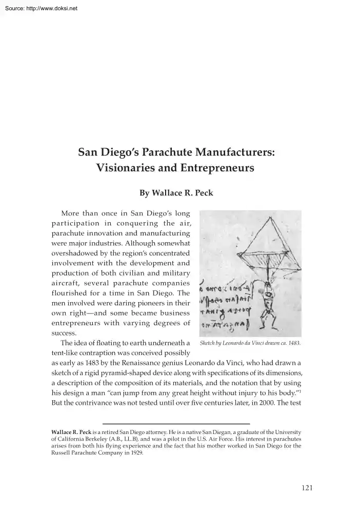 Wallace R. Peck - San Diegos Parachute Manufacturers, Visionaries and Entrepreneurs