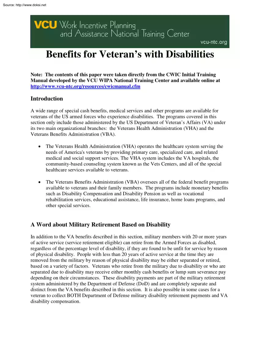 Benefits for Veterans with Disabilities