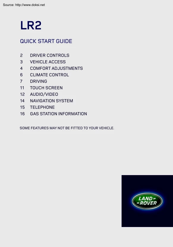Land Rover LR2 2014 Quick Start Guide