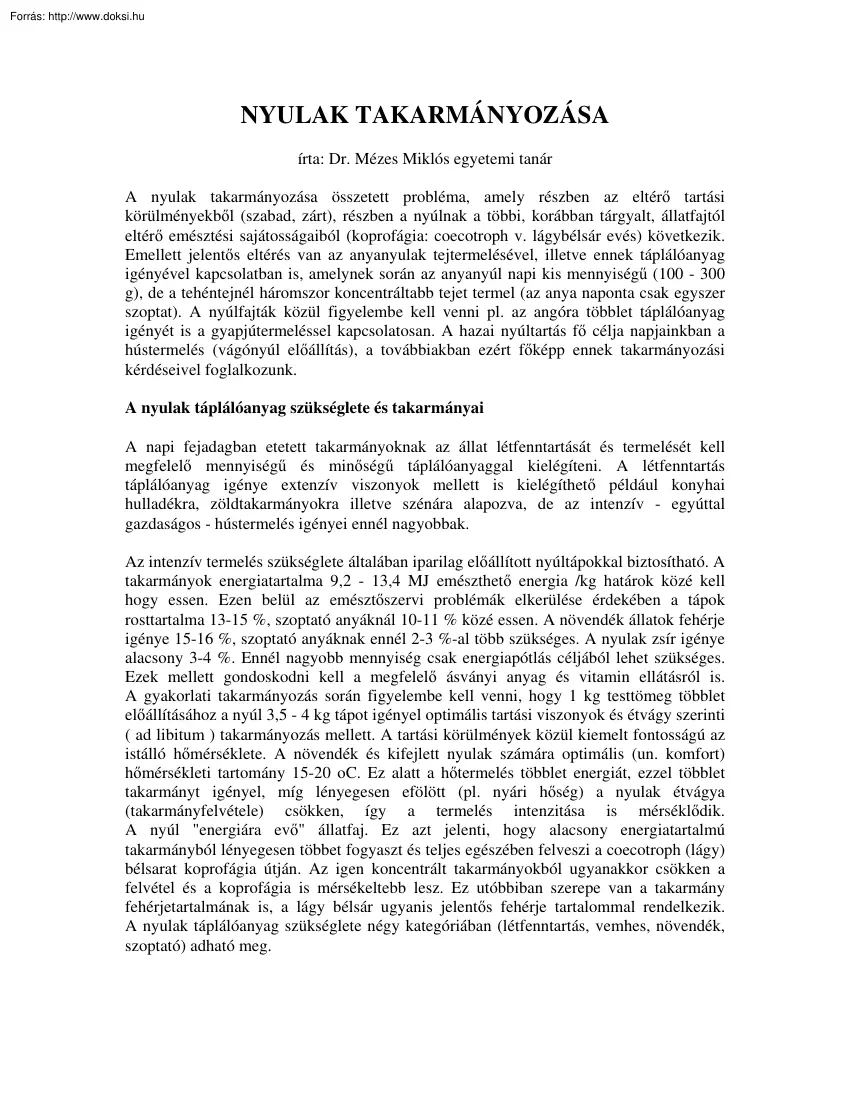 Dr. Mézes Miklós - Nyulak takarmányozása