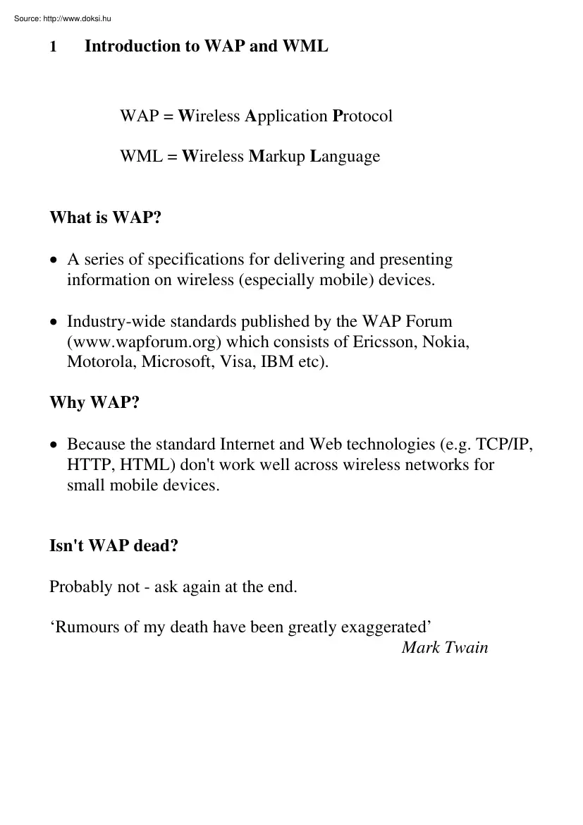 Introduction to WAP and WML