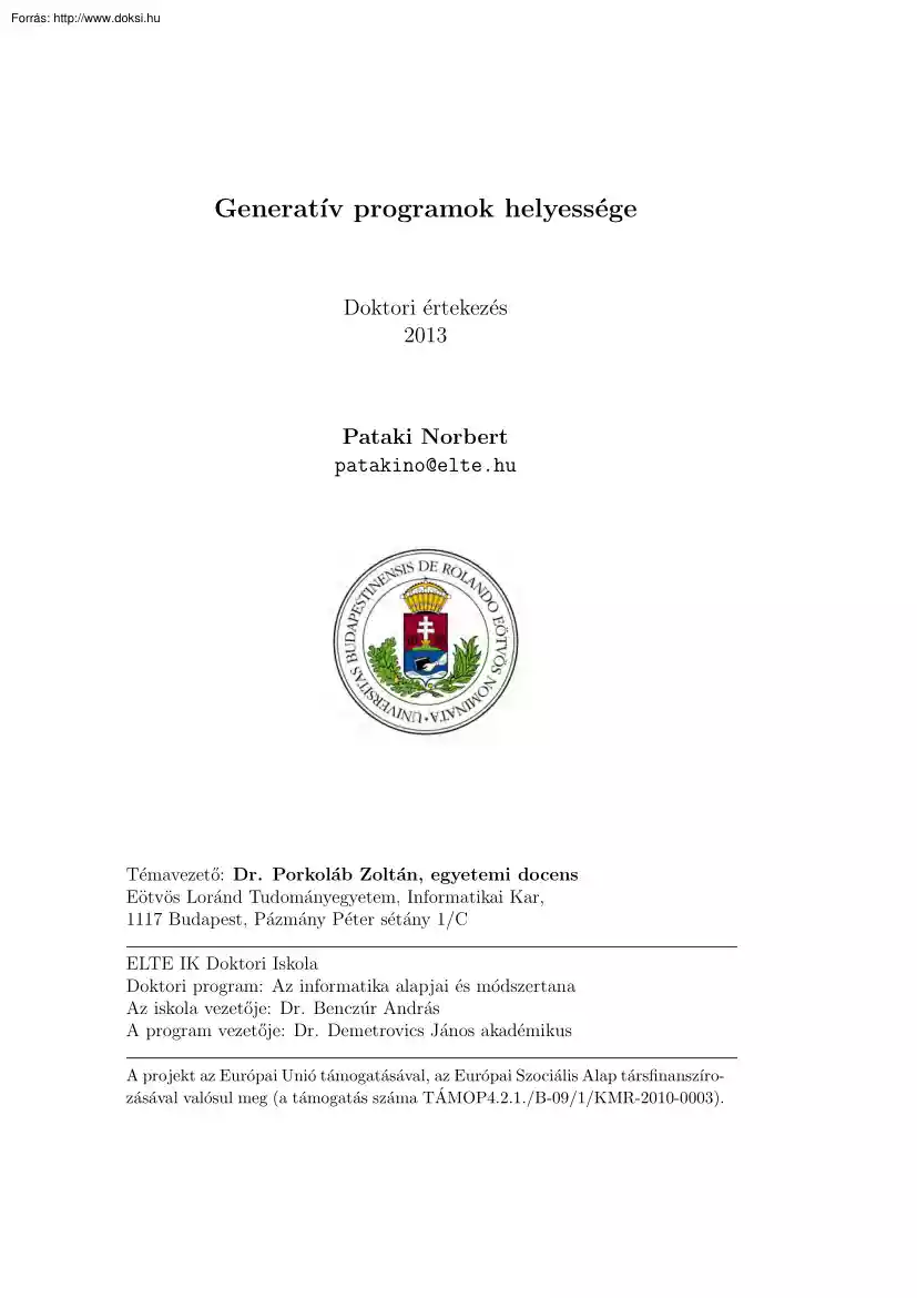 Pataki Norbert - Generatív programok helyessége