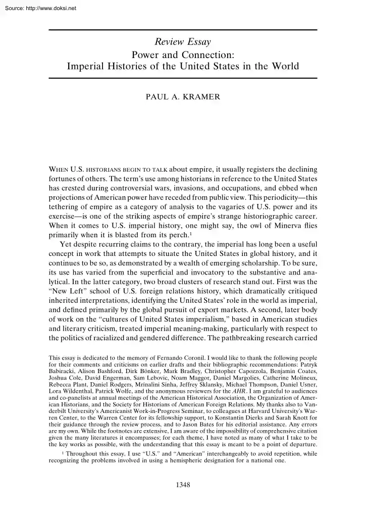 Paul A. Kramer - Power and Connection, Imperial Histories of the United States in the World
