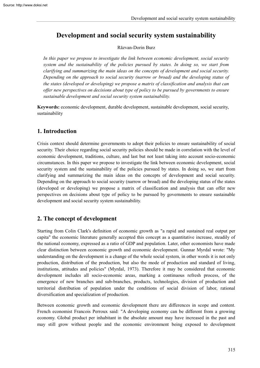 Razvan Dorin Burz - Development and Social Security System Sustainability