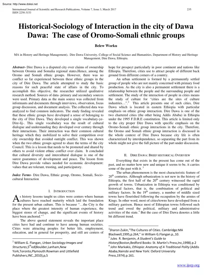 Belew Worku - Historical Sociology of Interaction in the City of Dawa Dawa, The Case of Oromo Somali Ethnic Groups