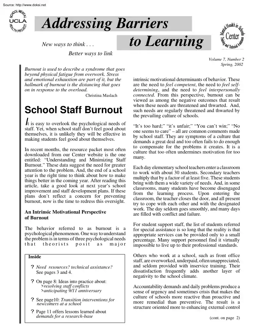Addressing Barriers to Learning