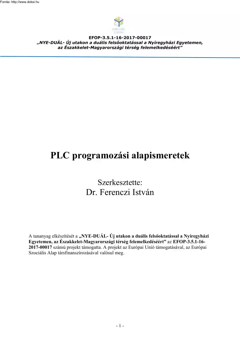 Dr. Ferenczi István - PLC programozási alapismeretek