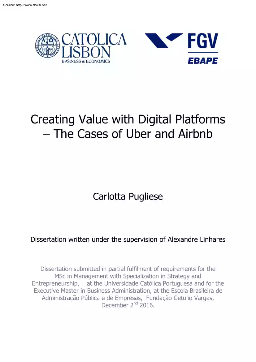 Creating Value with Digital Platforms, The Cases of Uber and Airbnb