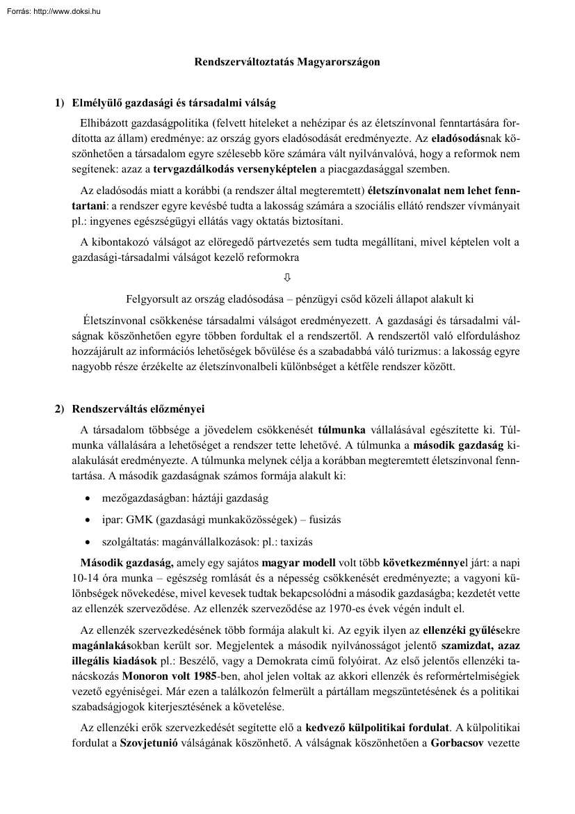 Rendszerváltoztatás Magyarországon