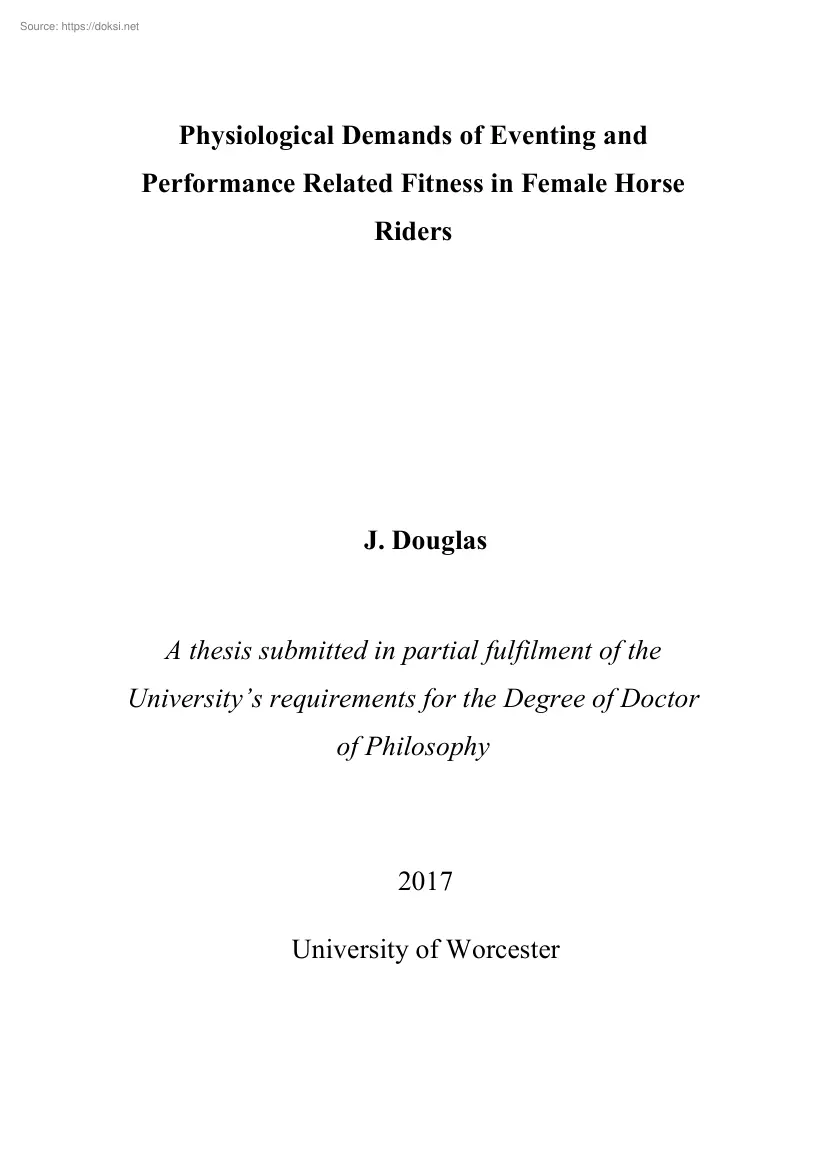J. Douglas - Physiological Demands of Eventing and Performance Related Fitness in Female Horse