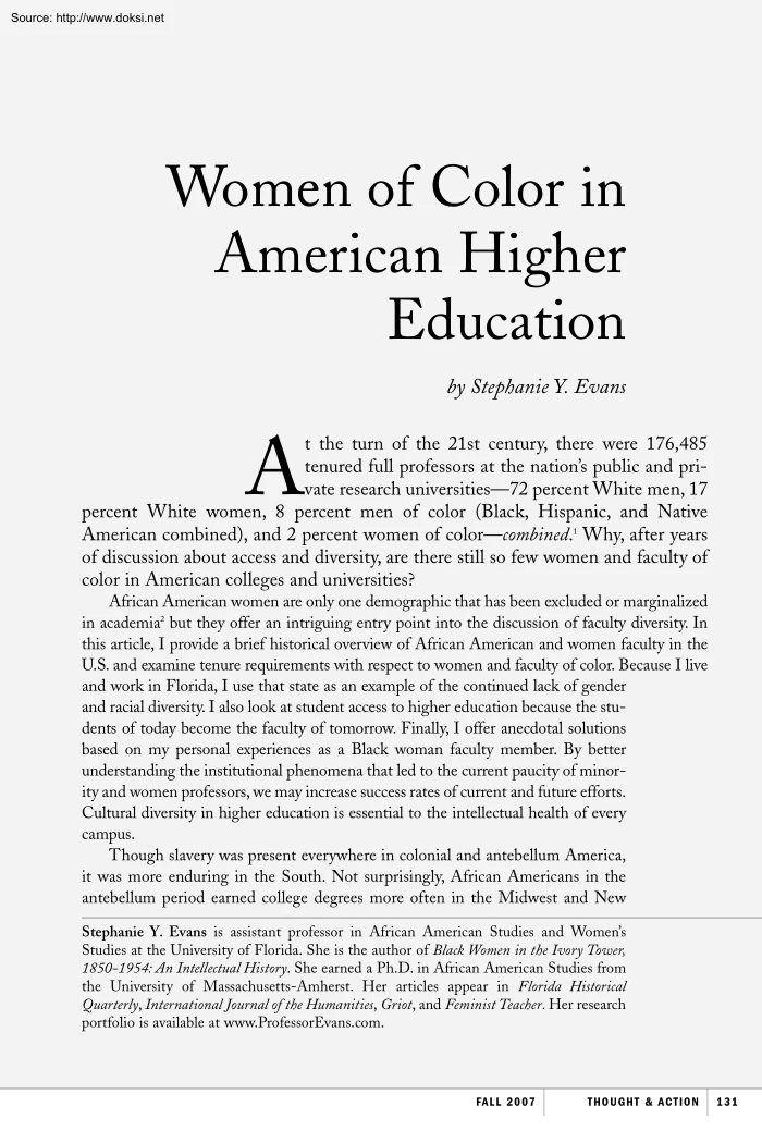 Stephanie Y. Evans - Women of Color in American Higher Education