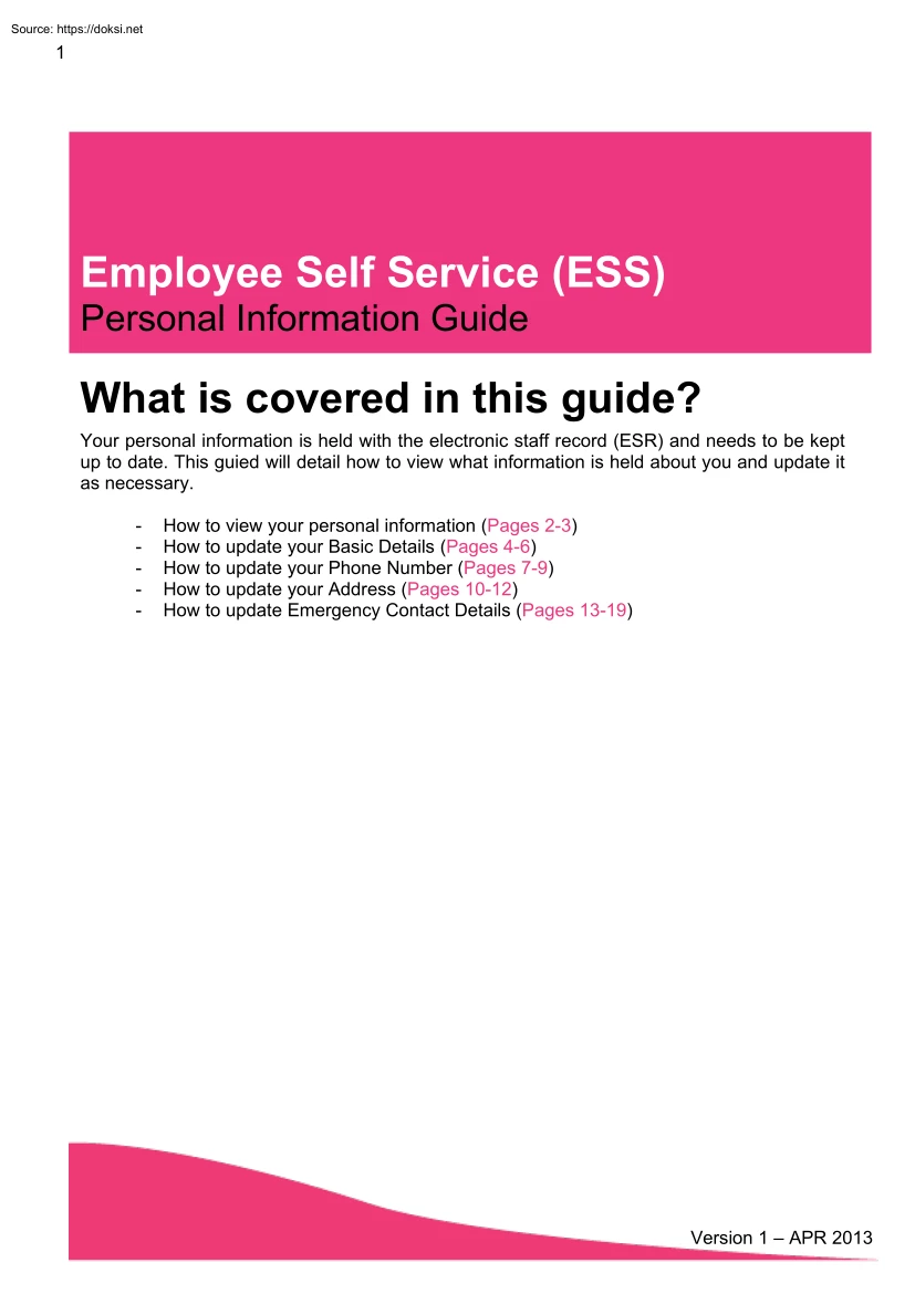 Employee Self Service, Personal Information Guide