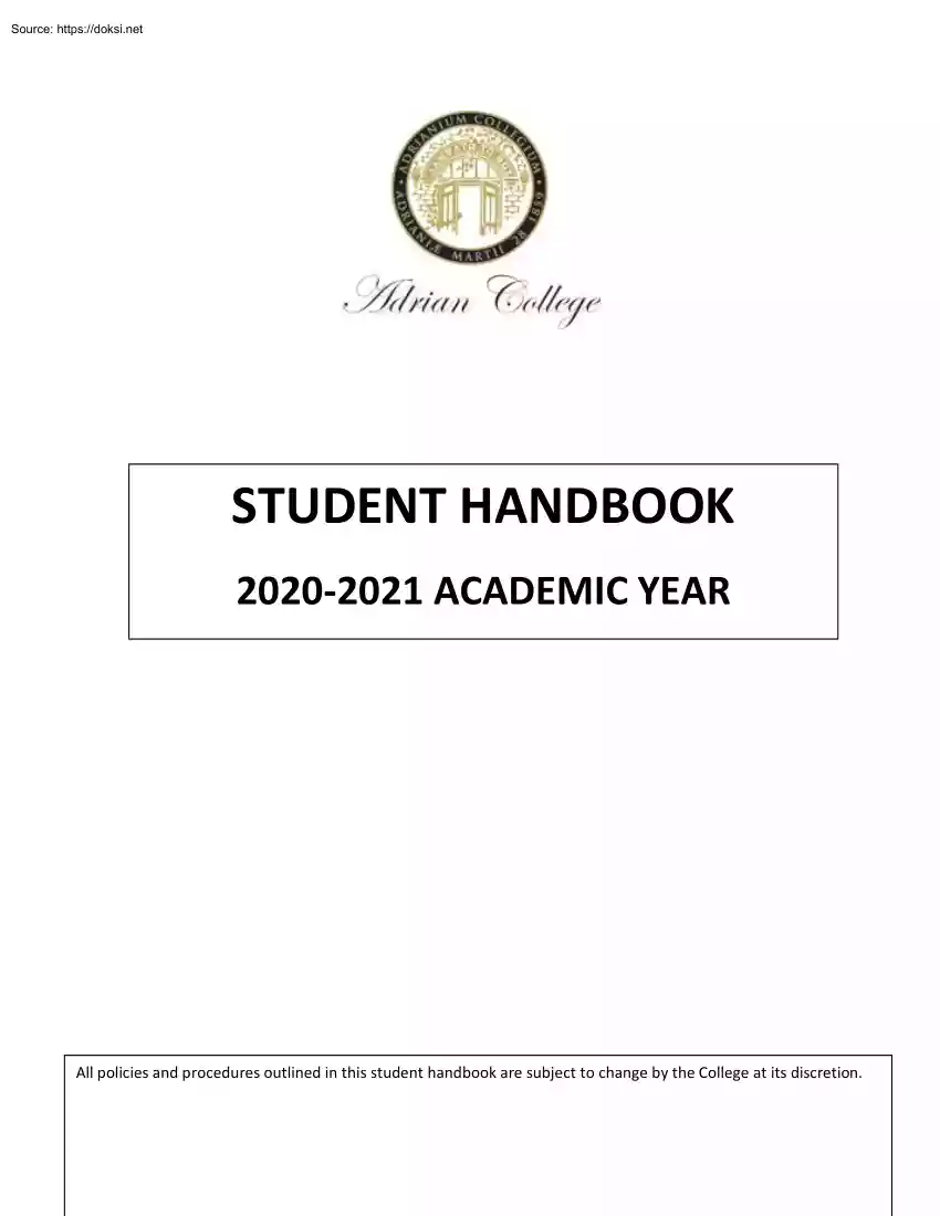Adrian College, Student Handbook